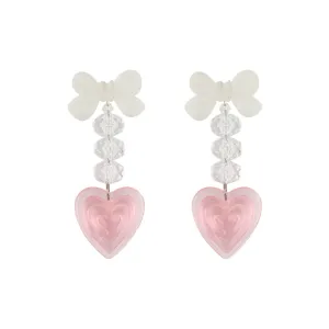 Sweet Baby Girl Heart Bow Crystal Earrings