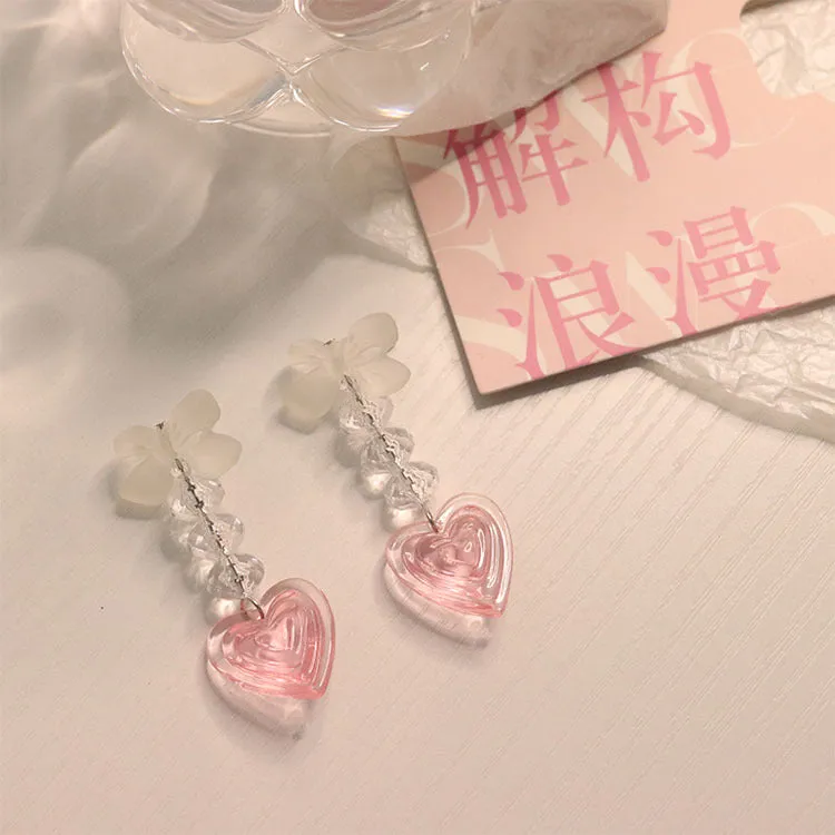 Sweet Baby Girl Heart Bow Crystal Earrings