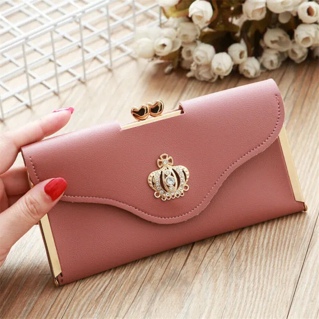 Trendy Fashion Crystal Diamond Crown Card Holder Clutch Wallet