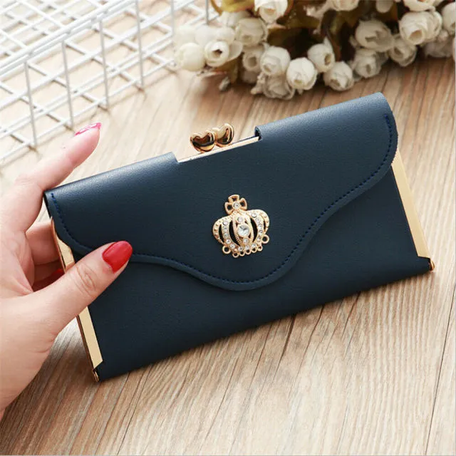 Trendy Fashion Crystal Diamond Crown Card Holder Clutch Wallet