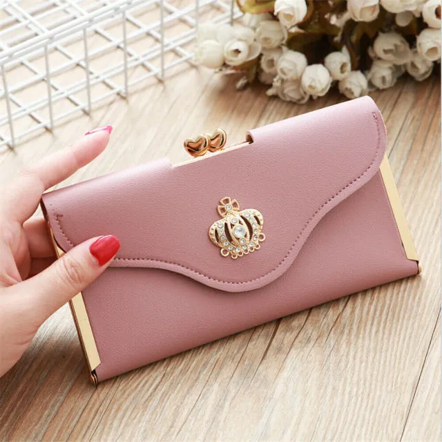 Trendy Fashion Crystal Diamond Crown Card Holder Clutch Wallet