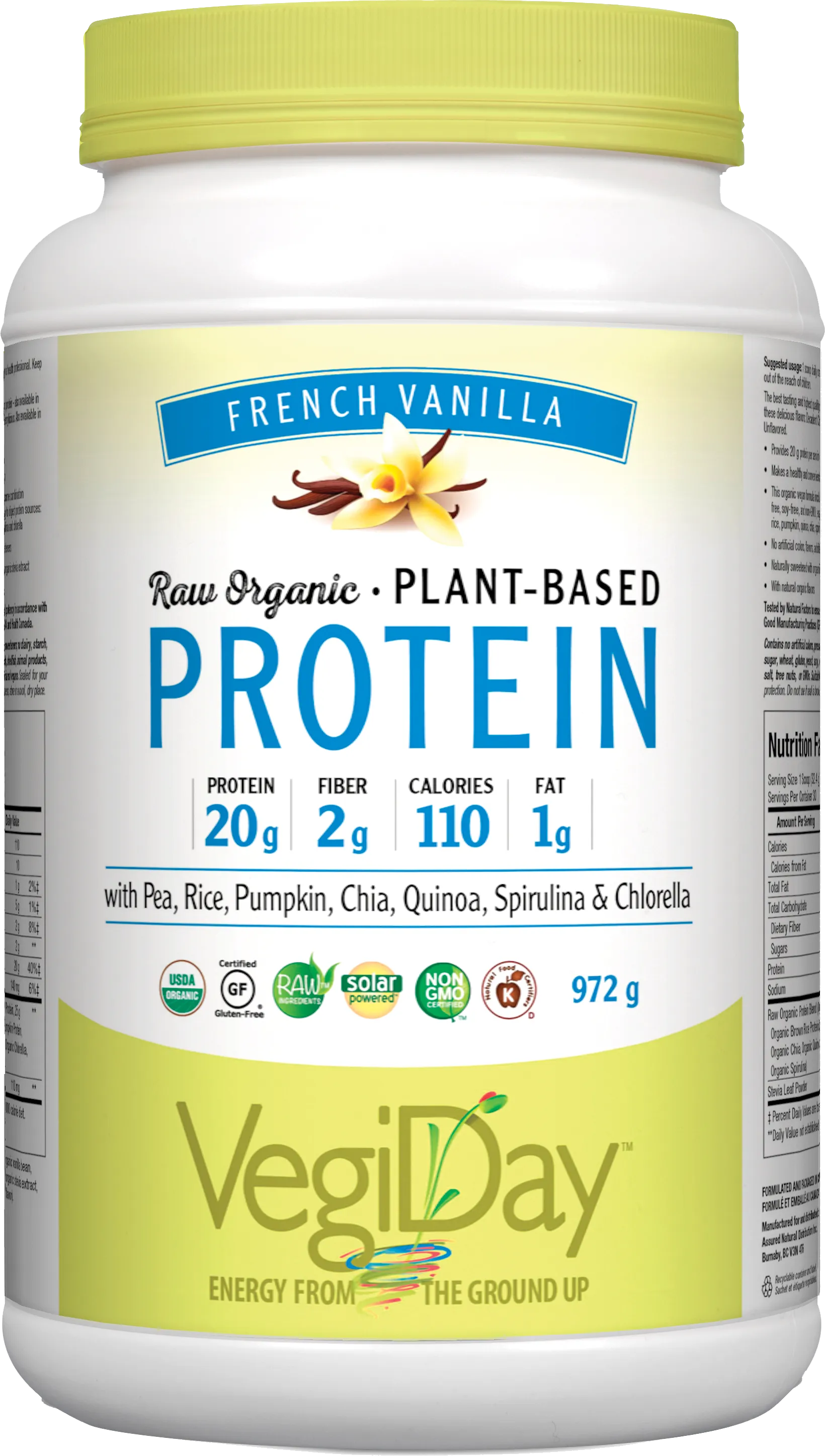 VegiDay Raw Organic Plant Protein French Vanilla 1110g