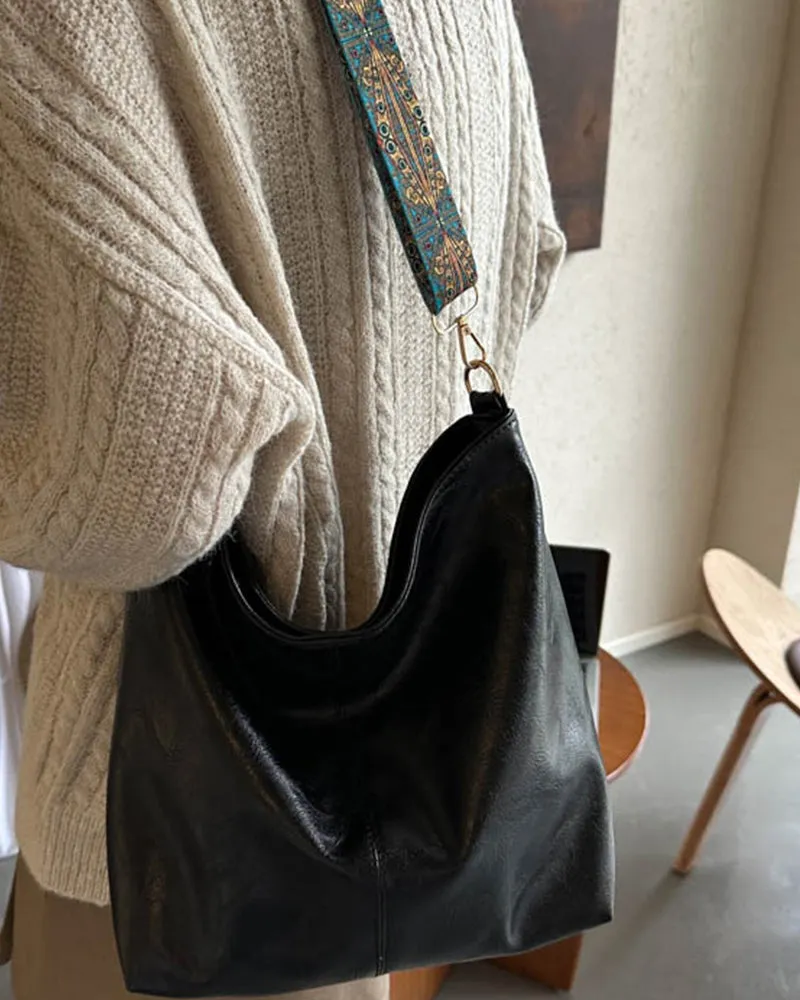 Vintage shoulder strap large capacity bucket bag