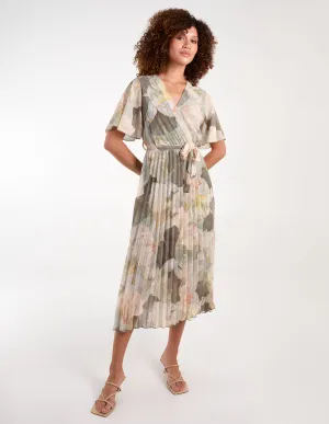 Watercolour Shell Print Pleated Crossover Dress