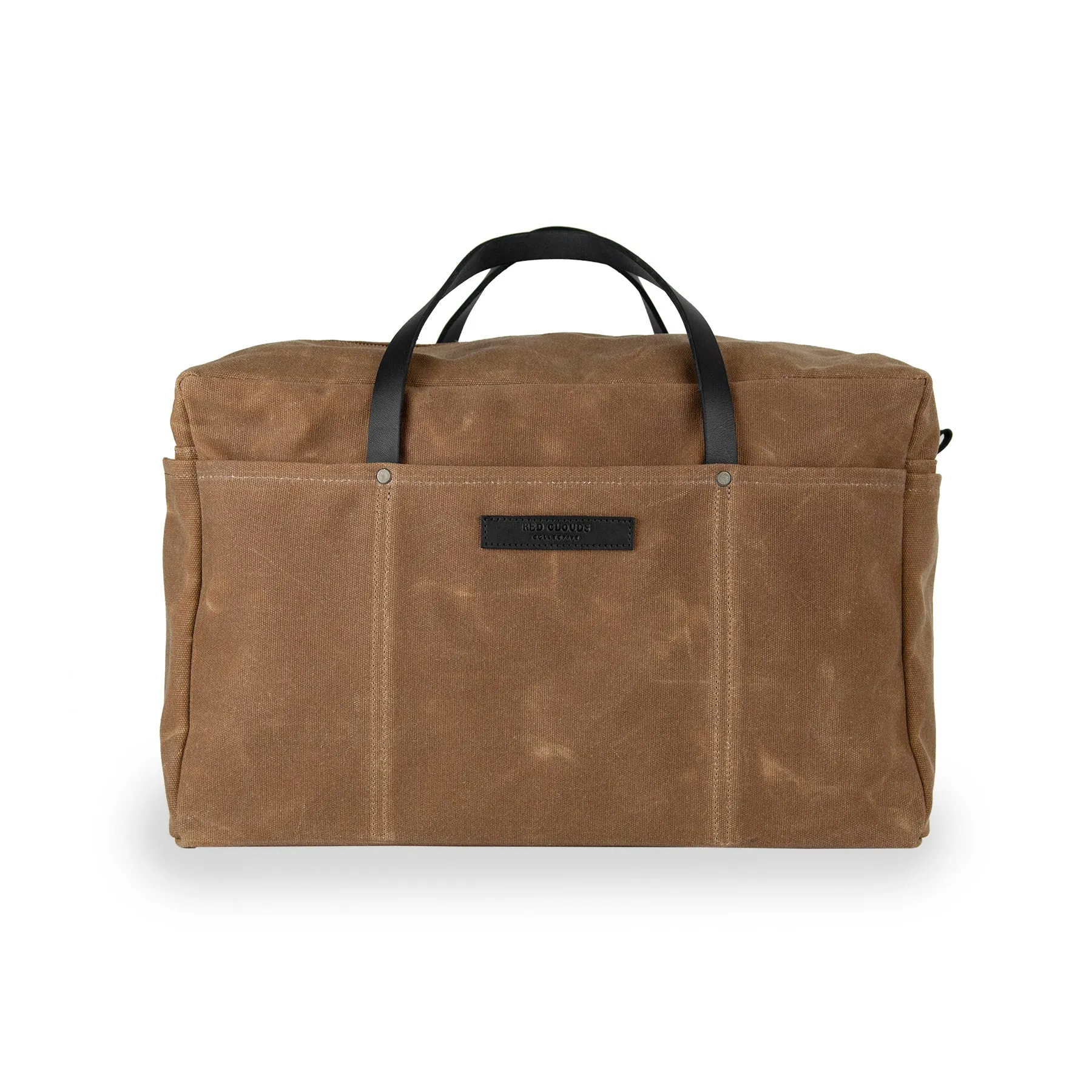 Waxed Canvas Duffle Bag - Brush Brown With Black Leather