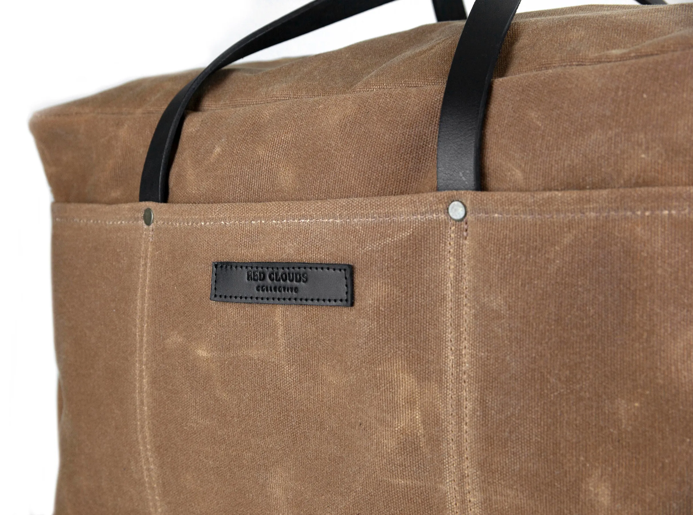 Waxed Canvas Duffle Bag - Brush Brown With Black Leather