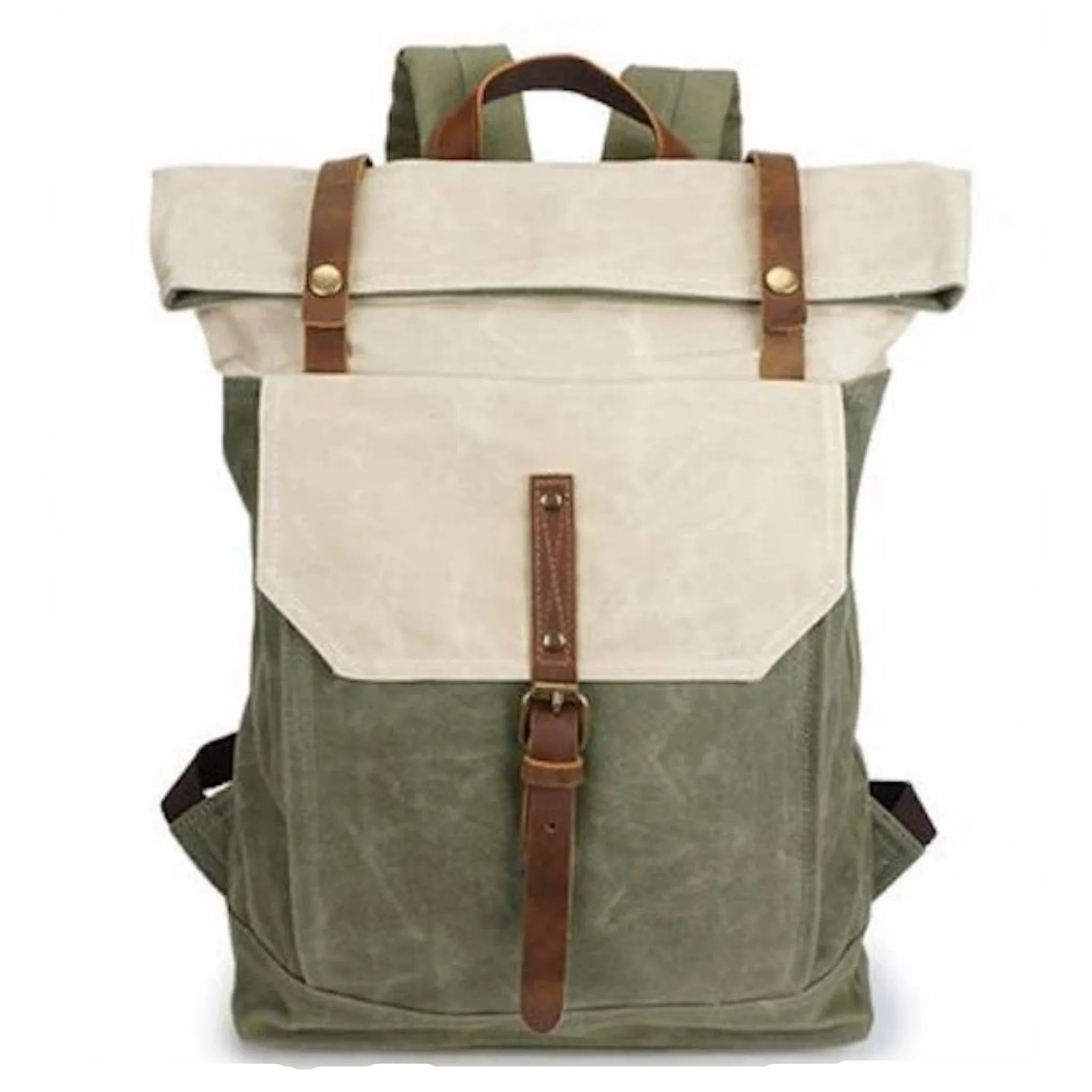 Waxed Canvas With Leather Unisex Hiking School Backpack