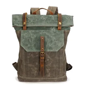 Waxed Canvas With Leather Unisex Hiking School Backpack