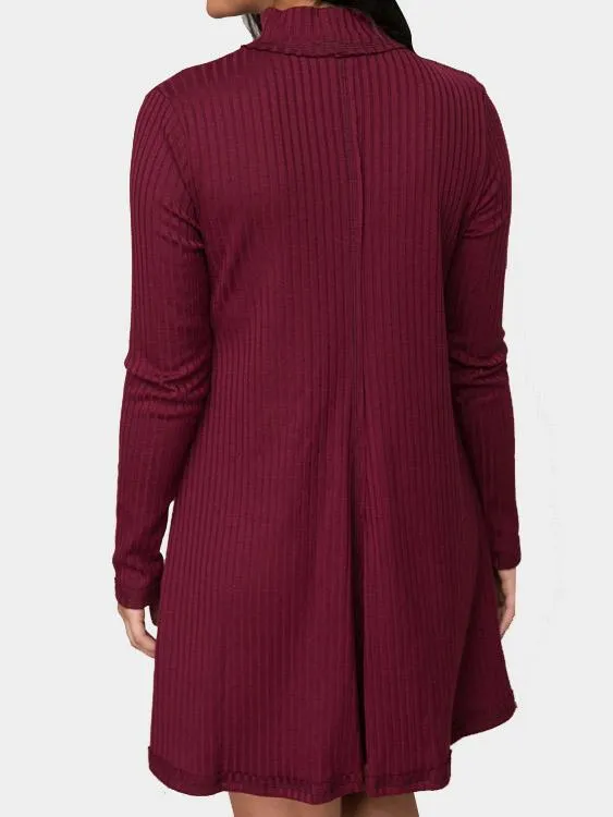 Wholesale Burgundy V-Neck Long Sleeve Plain Mini Dress