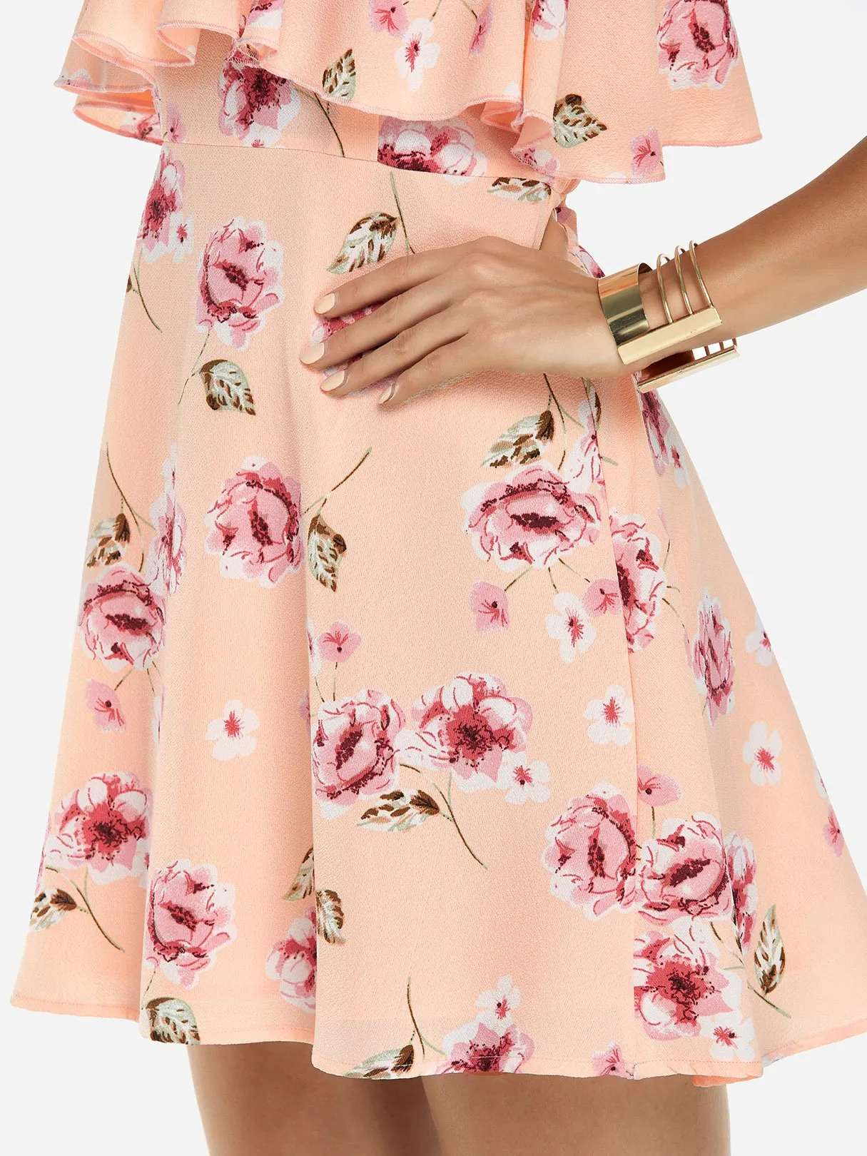 Wholesale Pink V-Neck Sleeveless Floral Print Backless Spaghetti Strap Flounced Hem Mini Dress