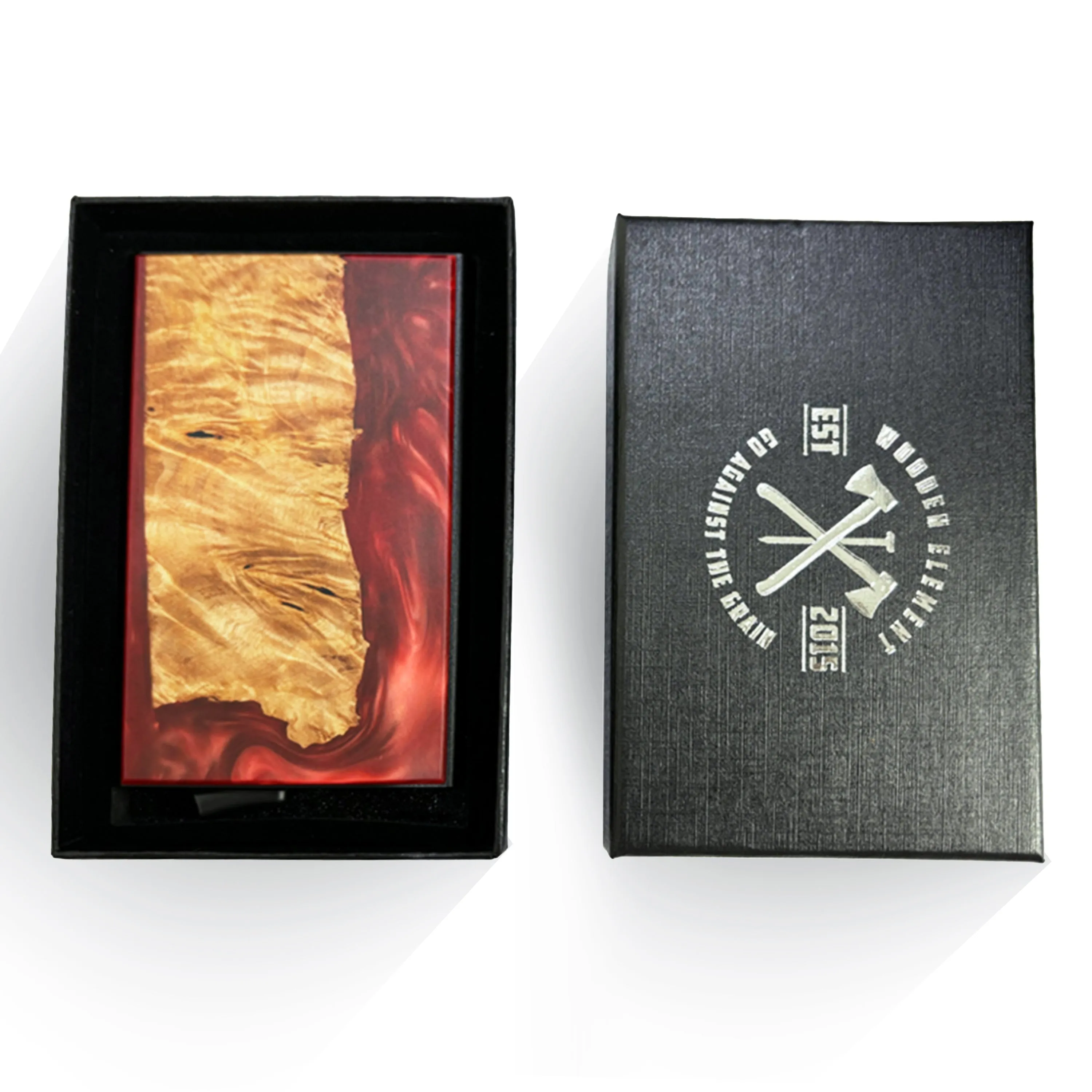 Wine Red - Wood & Resin Smart Wallet (Pop-Up Card Holder)