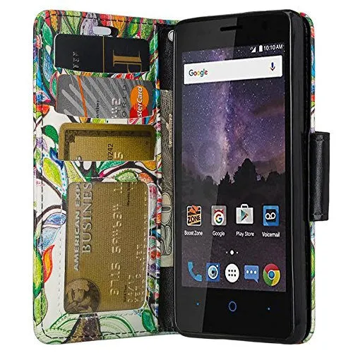 ZTE Majesty Pro, Majesty Pro Plus, Tempo Cover, Pu Leather Magnetic Fold[Kickstand] Wallet Case with ID & Card Slots - Vibrant Tree