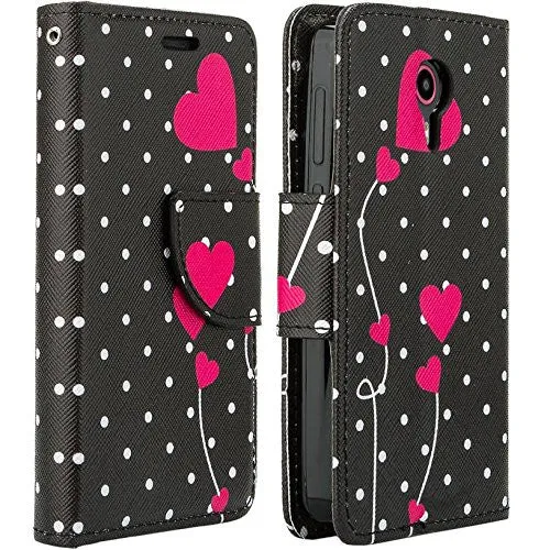 ZTE Ultra Case | ZTE Quest | ZTE Uhura Case, Wrist Strap Magnetic Flip Fold[Kickstand] Pu Leather Wallet Case with ID & Credit Card Slots for ZTE Ultra/Quest/Uhura - Polka Dot Hearts