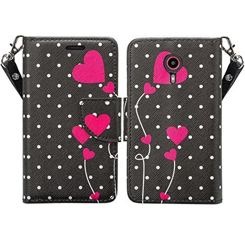 ZTE Ultra Case | ZTE Quest | ZTE Uhura Case, Wrist Strap Magnetic Flip Fold[Kickstand] Pu Leather Wallet Case with ID & Credit Card Slots for ZTE Ultra/Quest/Uhura - Polka Dot Hearts